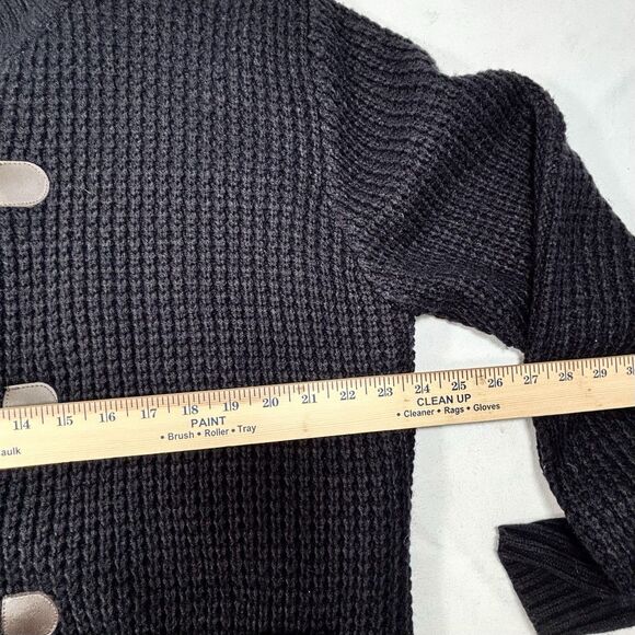 WEATHERPROOF VINTAGE Toggle Waffle Stitch Sweater Jacket Fur Lined Black - Picture 7 of 10